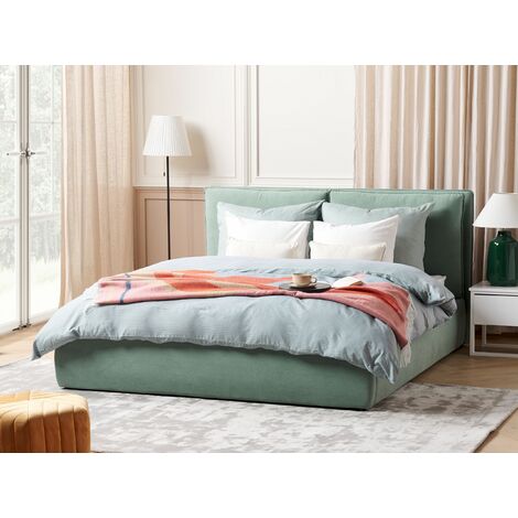 Modern Velvet Fabric EU King Size Bed Frame 5ft3 Storage Upholstered Green Bajonna