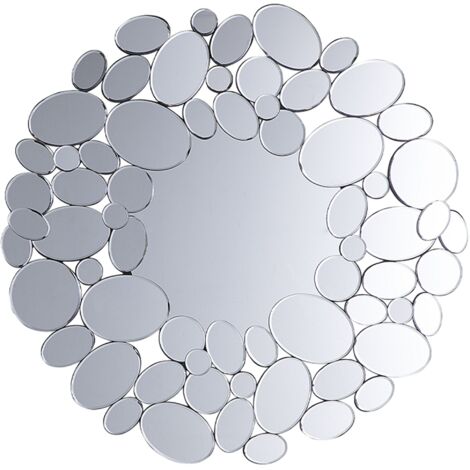 Modern Round Decorative Wall Mirror Gloss Reflective Silver Frame Limoges