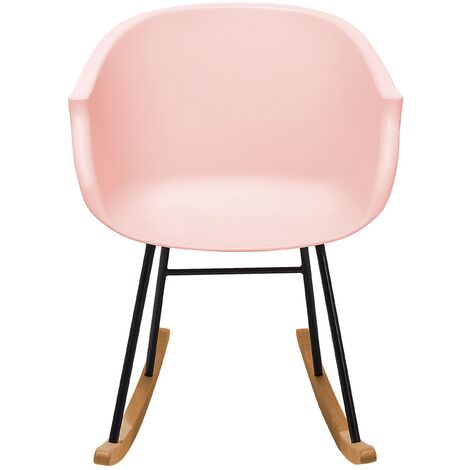 Modern Scandinavian Rocking Chair Wood Skates Shell Seat Pink Harmony