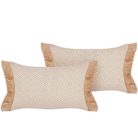 Set of 2 Decorative Cushions BOATH 30 x 50 cm Beige Solid (1/5)