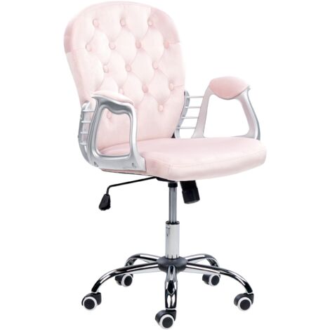 Velvet Office Chair Swivel Adjustable Buttoned Backrest Pink Princess