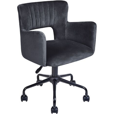 Modern Swivel Desk Chair Velvet Adjustable Height Tufted Back Black Sanilac