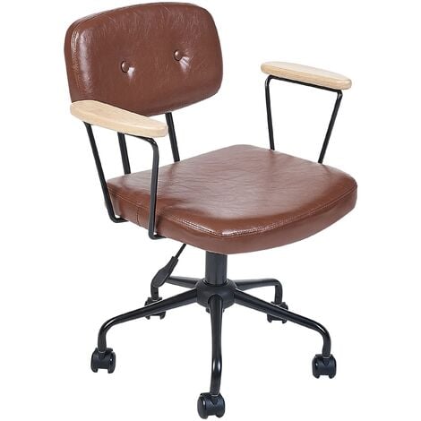 Traditional Office Chair Faux Leather Swivel Adjustable Brown Algerita