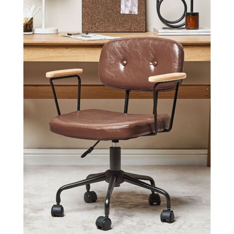 Traditional Office Chair Faux Leather Swivel Adjustable Brown Algerita