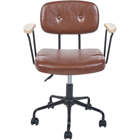 Traditional Office Chair Faux Leather Swivel Adjustable Brown Algerita