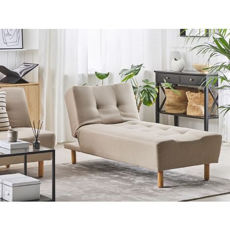Modern Chaise Lounge Bed Chair Recliner Single Sleeper Beige Fabric Alsten
