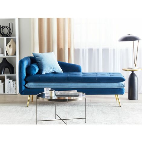 Tufted Thickly Padded Living Room Chaise Lounge Velvet Blue Gonesse