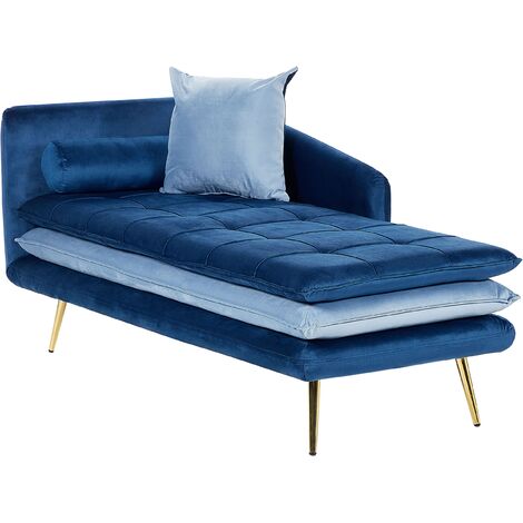 Tufted Thickly Padded Living Room Chaise Lounge Velvet Blue Gonesse