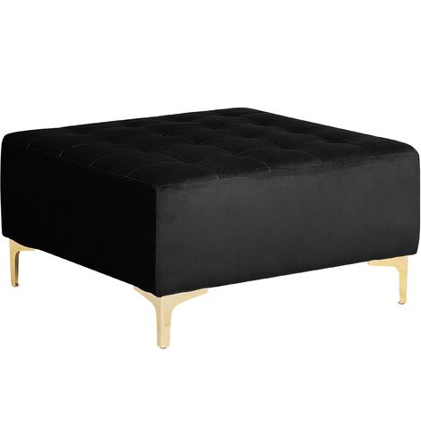 Modern Ottoman Square Footstool Black Velvet Tufted Aberdeen