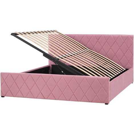 EU King Size Velvet Bed Frame 5ft3 with Storage Tufted Headboard Pink Rochefort
