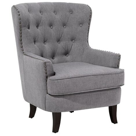 Classic Living Room Accent Chair Tufted Nailhead Trim Light Grey Fabric Viborg - Grey