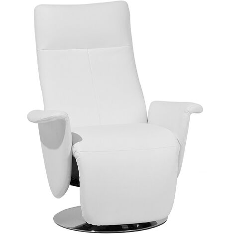 Adjustable Faux Leather Ergonomic Recliner Armchair Metal Base White PU Prime