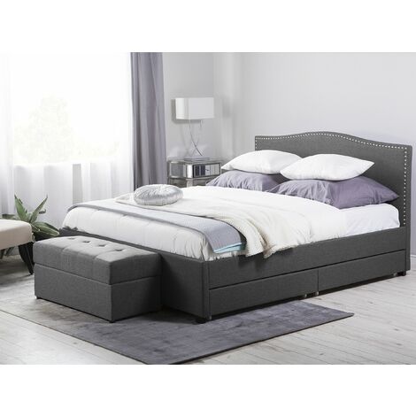 EU King Size Bed Frame 5ft3 Linen Fabric Storage Vintage Grey Montpellier