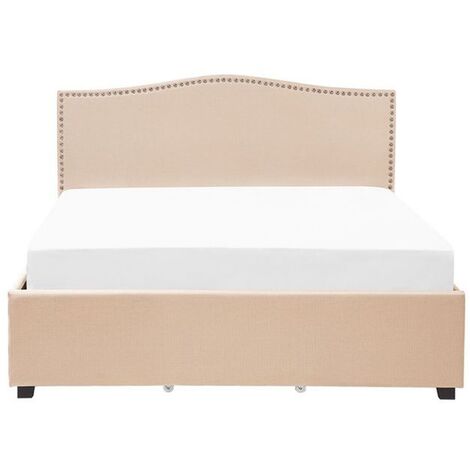 EU King Size Bed Frame 5ft3 Linen Fabric Storage Vintage Beige Montpellier