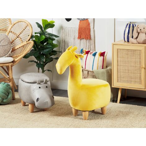 Modern Faux Leather Stool Light Grey Upholstery Storage Solid Wood Animal Hippo