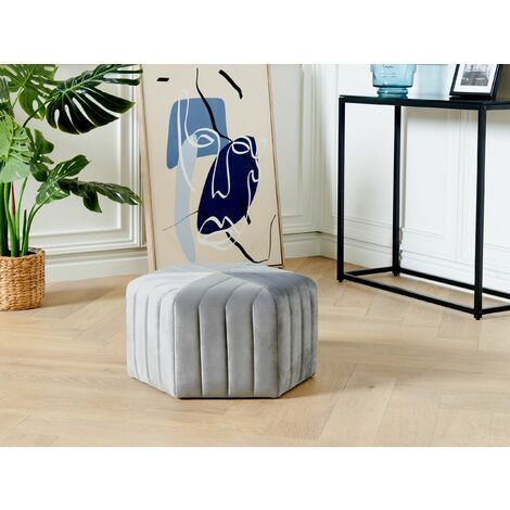 Modern Velvet Accent Pouffe Upholstered Hexagonal Footstool Grey Murietta