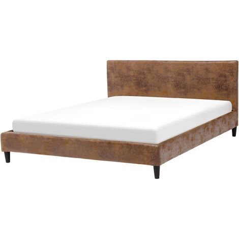 Modern Faux Lather EU King Size Bed Frame 5ft3 Slatted Base Brown Fitou