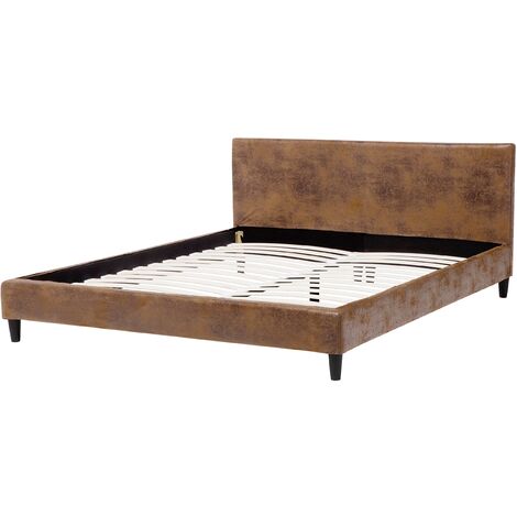 Modern Faux Lather EU Super King Size Bed Frame 6ft Slatted Base Brown Fitou