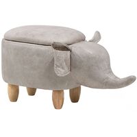Modern Faux Leather Stool Distressed Solid Wood Animal Light Grey Elephant - Grey