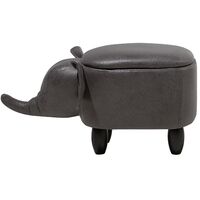 Modern Faux Leather Stool Storage Solid Wood Animal Dark Grey Elephant