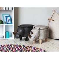 Modern Faux Leather Stool Upholstery Storage Solid Wood Animal Light Grey Rhino - Grey