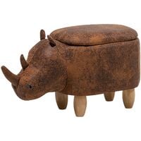Modern Faux Leather Stool Upholstery Storage Solid Wood Animal Brown Rhino