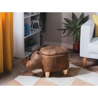 Modern Faux Leather Stool Upholstery Storage Solid Wood Animal Brown Rhino
