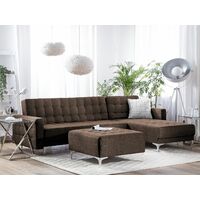 Modular Left Hand L-Shaped Corner Sofa Bed Brown Fabric Tufted Aberdeen