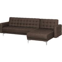 Modular Left Hand L-Shaped Corner Sofa Bed Brown Fabric Tufted Aberdeen