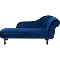 Vintage Style Right Hand Chaise Lounge Velvet Fabric Chesterfield Blue Nimes - Blue