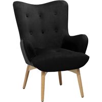 Mid-Century Modern Velvet Fabric Wingback Chair with Ottoman Set Black Vejle - Black