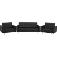 Modern Sofa Suite 3 Seater Sofa Bed 2 Armchairs Black PU Leather Tufted Aberdeen