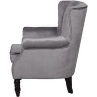 Modern Velvet Wingback Chair Grey Scroll Roll Arms Solid Wood Legs Svedala - Grey