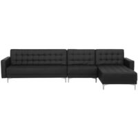 Modular Left Hand L-Shaped Sofa Bed Seat Section Black PU Leather Aberdeen