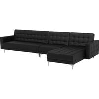 Modular Left Hand L-Shaped Sofa Bed Seat Section Black PU Leather Aberdeen