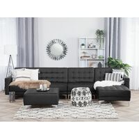 Modular Left Hand L-Shaped Sofa Bed Seat Ottoman Black PU Leather Aberdeen