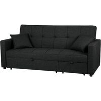 Modern Fabric Sofa Bed Polyester Extra Pillows Convertible Black Glomma