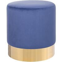 Modern Velvet Accent Pouffe Navy Blue Fabric Round Gold Base Footstool Sophia - Blue
