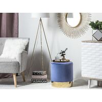 Modern Velvet Accent Pouffe Navy Blue Fabric Round Gold Base Footstool Sophia - Blue