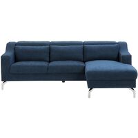 Modern Corner Sofa 4 Seater Chaise Longue Adjustable Headrest Blue Glosli