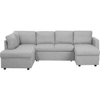 U-Shaped Sofa Bed Light Grey Modern 5 Seater Storage Fabric Upholstered Karrabo - Grey