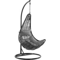 Boho Wicker Hanging Egg Chair with Stand Swing Seat Black PE Rattan Atri