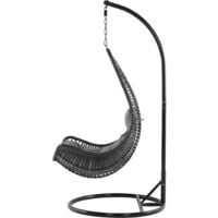 Boho Wicker Hanging Egg Chair with Stand Swing Seat Black PE Rattan Atri
