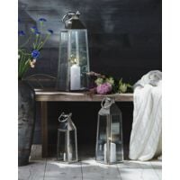 Modern Decorative Candle Lantern Lamp Metal Glass 42 cm Silver Crete
