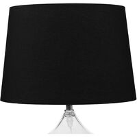 Modern Bedside Table Lamp Transparent Glass Base Black Drum-Shaped Shade Osum