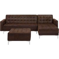 Modular Left Hand L-Shaped Sofa Bed Ottoman Brown PU Leather Tufted Aberdeen