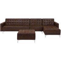 Modular Left Hand L-Shaped Sofa Bed Seat Ottoman Brown PU Leather Aberdeen