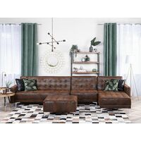 Modular Left Hand L-Shaped Sofa Bed Seat Ottoman Brown PU Leather Aberdeen
