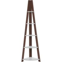 Modern Ladder Corner Shelf 4 Tiers Bookcase Dark Wood and White Mobile Solo
