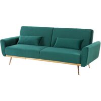 Modern Velvet Sofa Bed Metal Legs Convertible Sleeper Green Copper Eina - Green